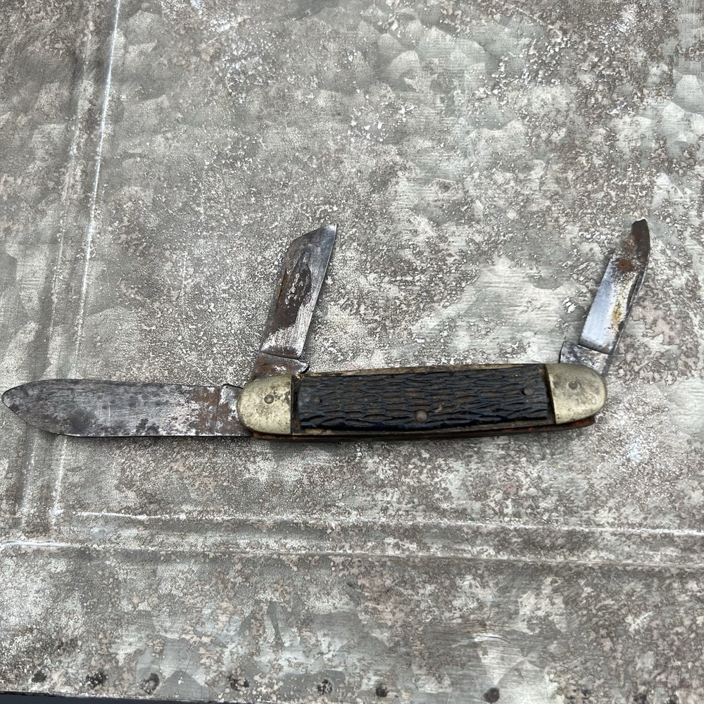 Vintage 1946-1956 Imperial Prov RI 3.5" Black Handle Folding Stockman Knife